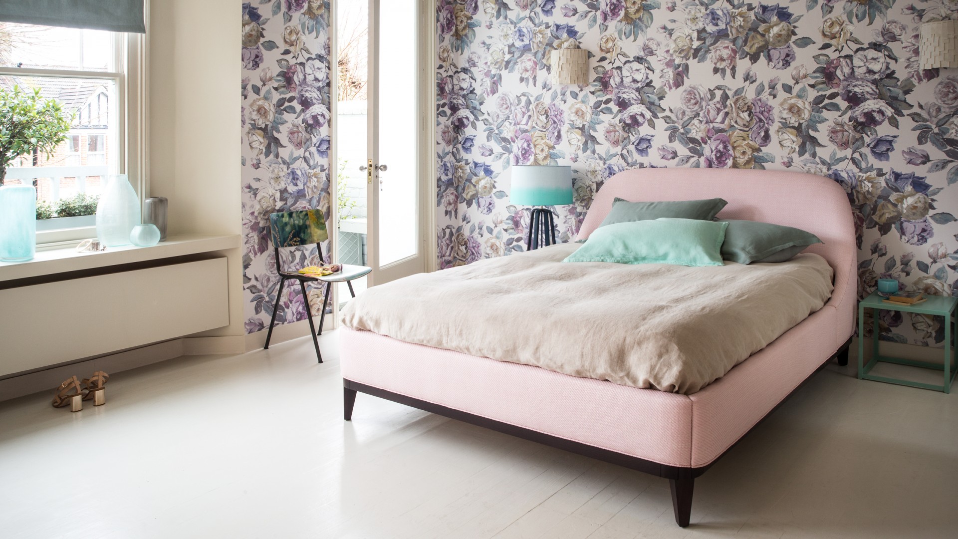 Powdery Pastel Bed And Large Scale Floral Wallpaper The Room Edit