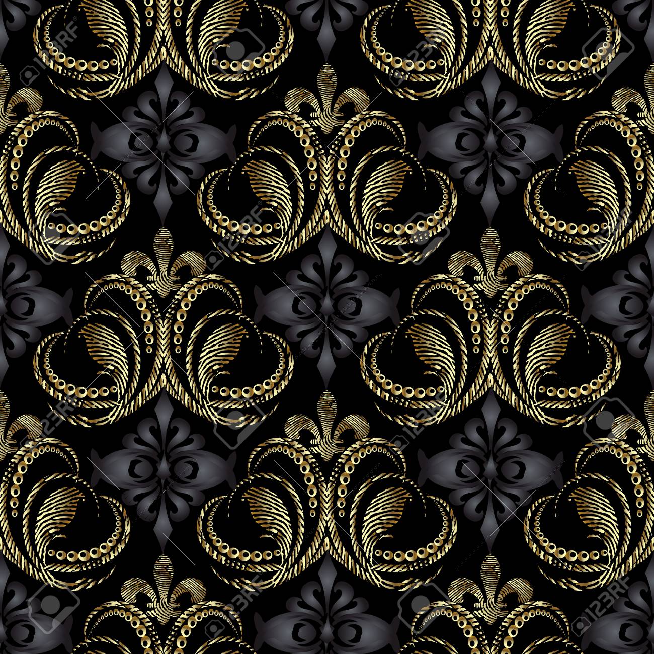 Royal 3d Baroque Seamless Pattern Vintage Vector Ornate