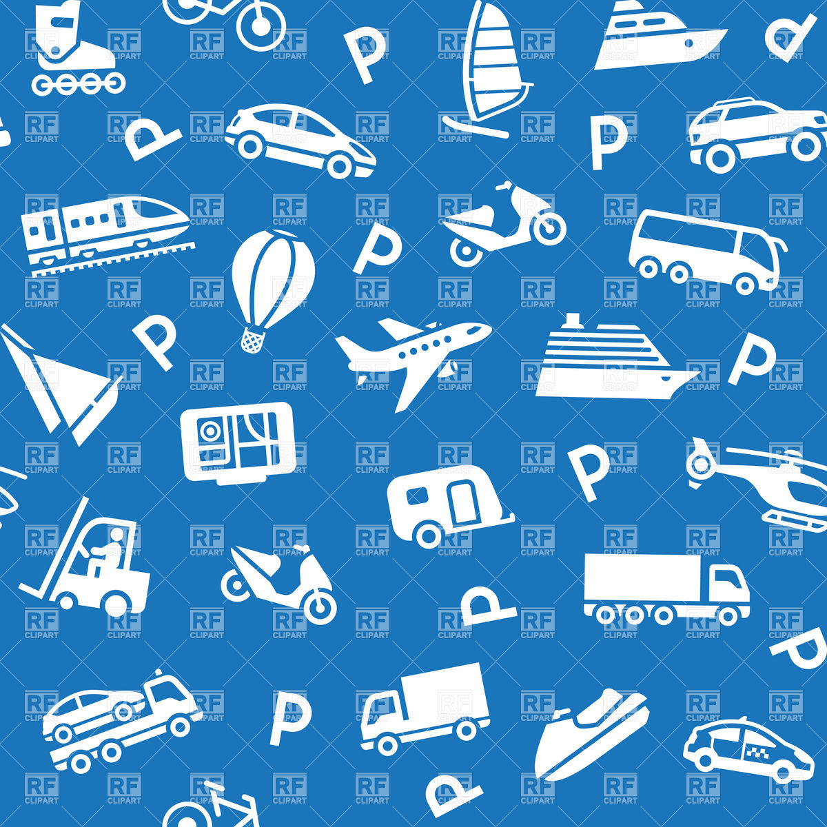Blue Seamless Background With Transportation Icons Vector Image Of