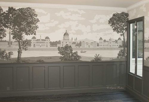 Grisaille Scenic Antique French Wallpaper Dining Room Mural