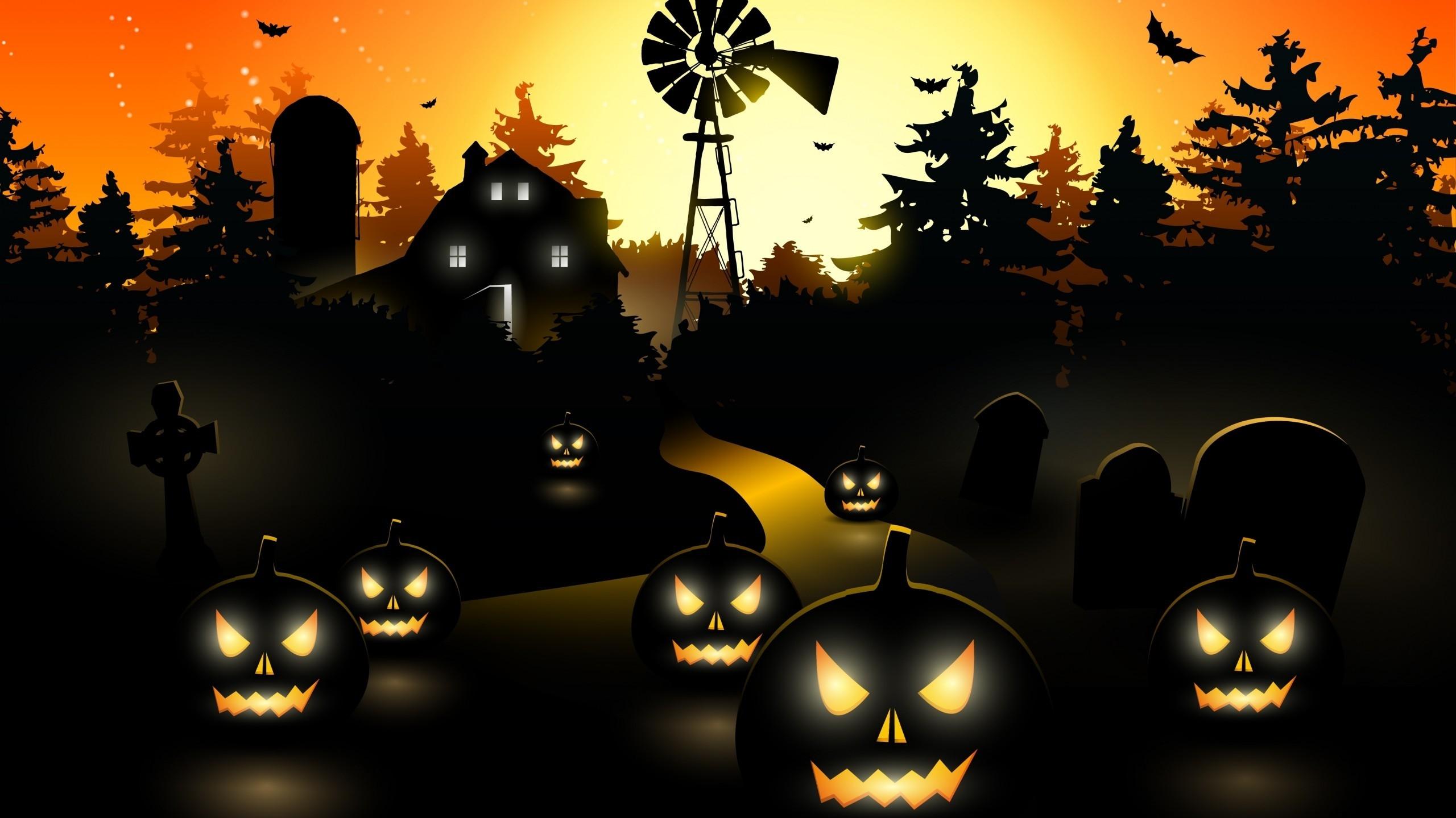 Halloween Black Pumpkins 2560x1440 HDTV Wallpaper