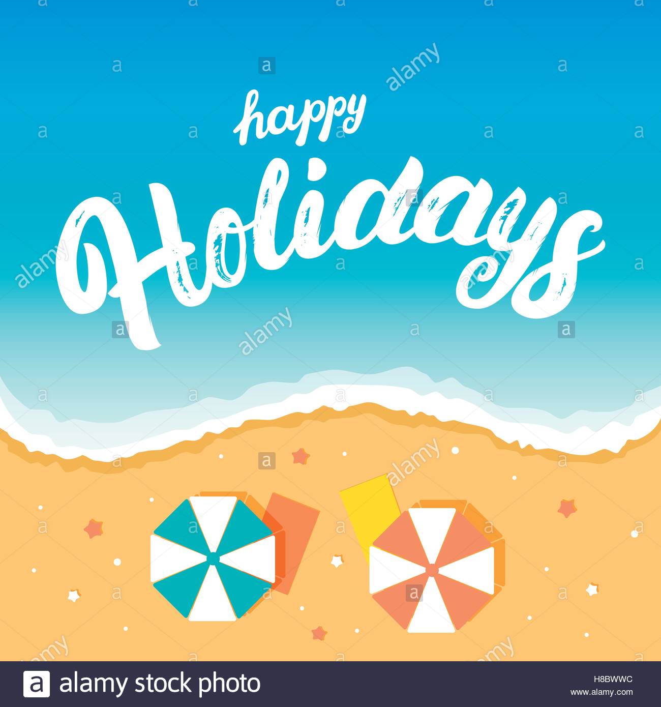 Happy Holidays Hand Written Lettering On Beach Background Brush