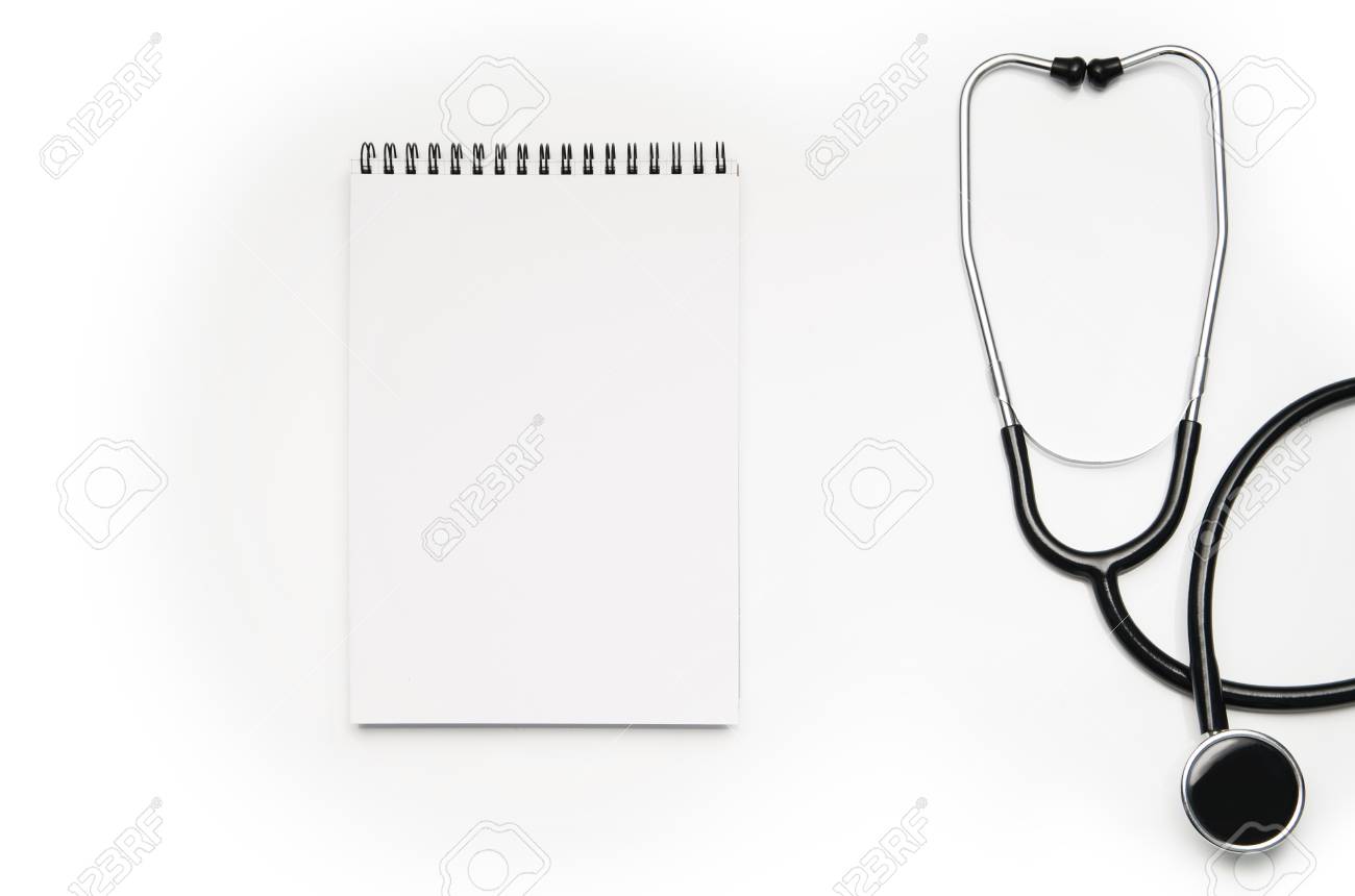 Stethoscope And Prescription Notepad Isolated On White Background