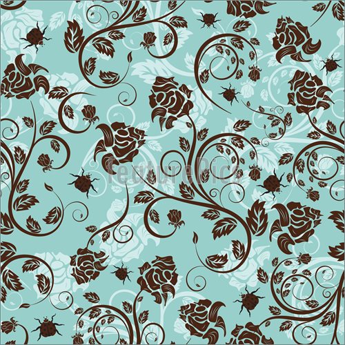 Abstract Patterns Brown On Blue Floral Seamless Background Stock