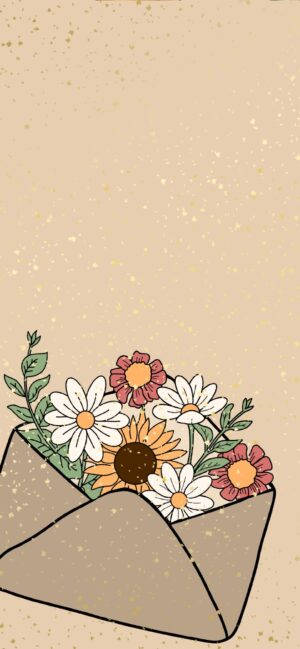 Beige Aesthetic Phone With Envelope Filled Flowers Wallpaper