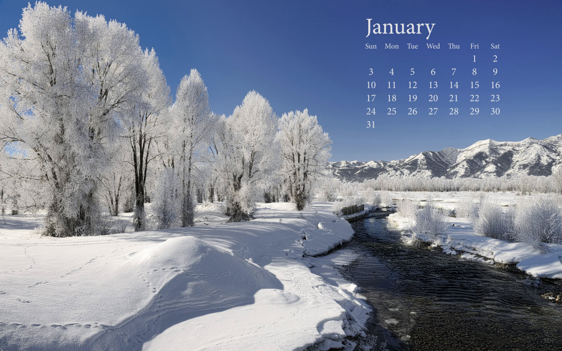 Fresh Snow January Calender Wallpaper HD