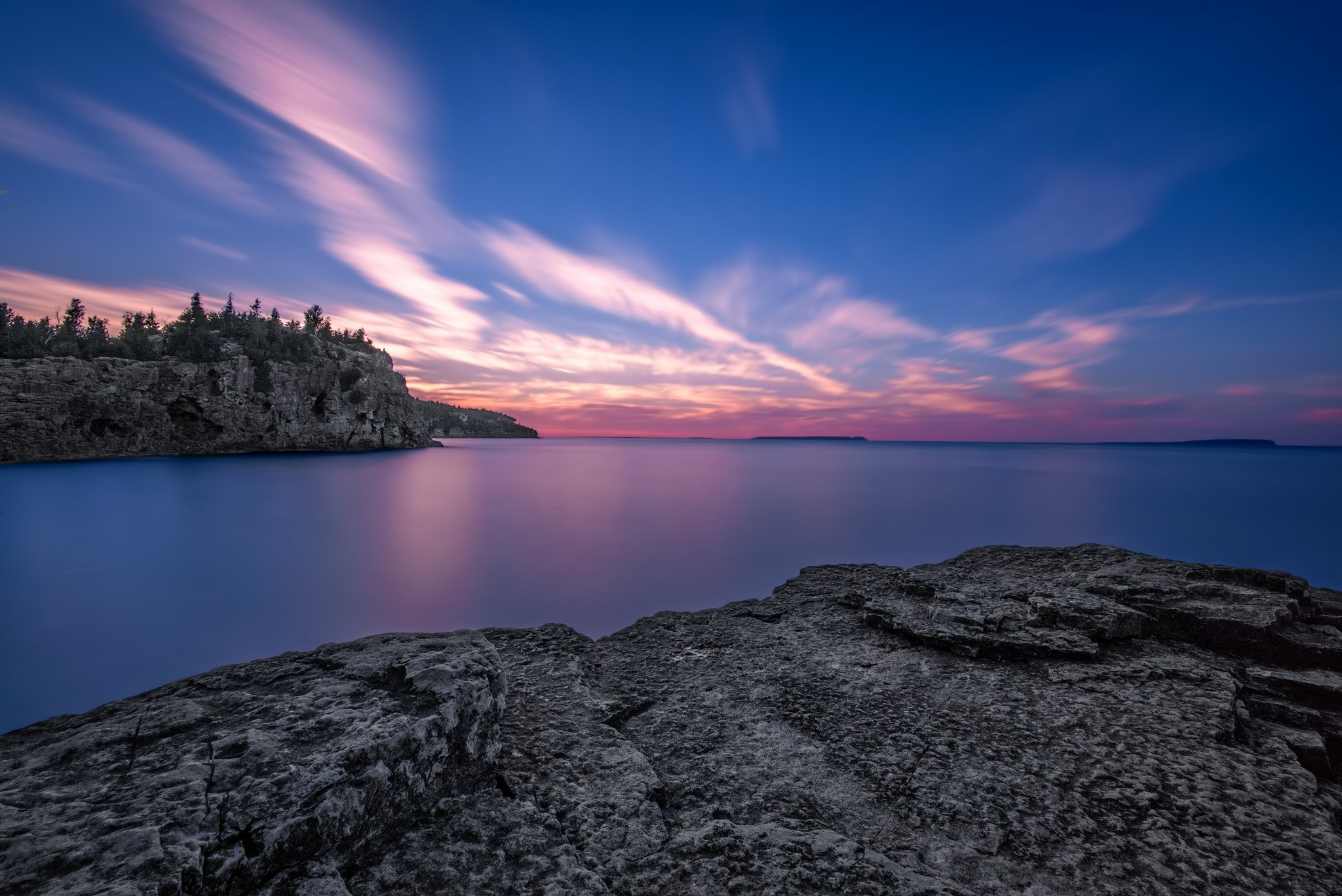 Dawn Ontario Lake Rocks Canada Sunrise Wallpaper