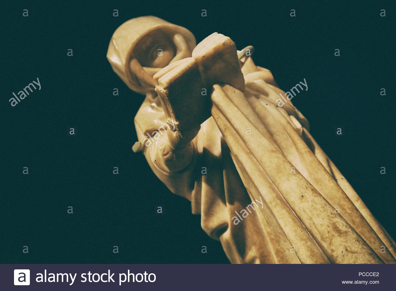 Spooky Mysterious Friar Marble Statue With Face Covered By The