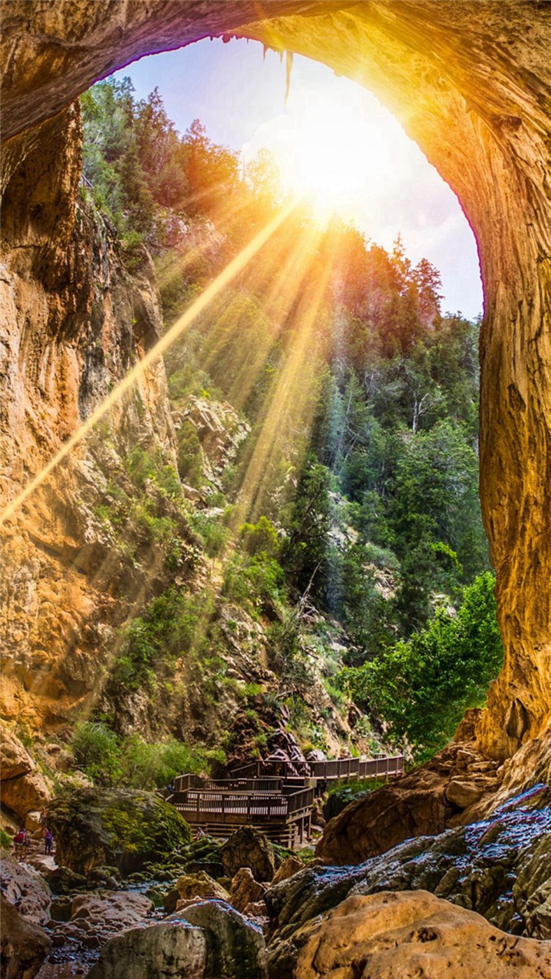 Mountain Cliff Cave Sunshine Scenery iPhone Wallpaper
