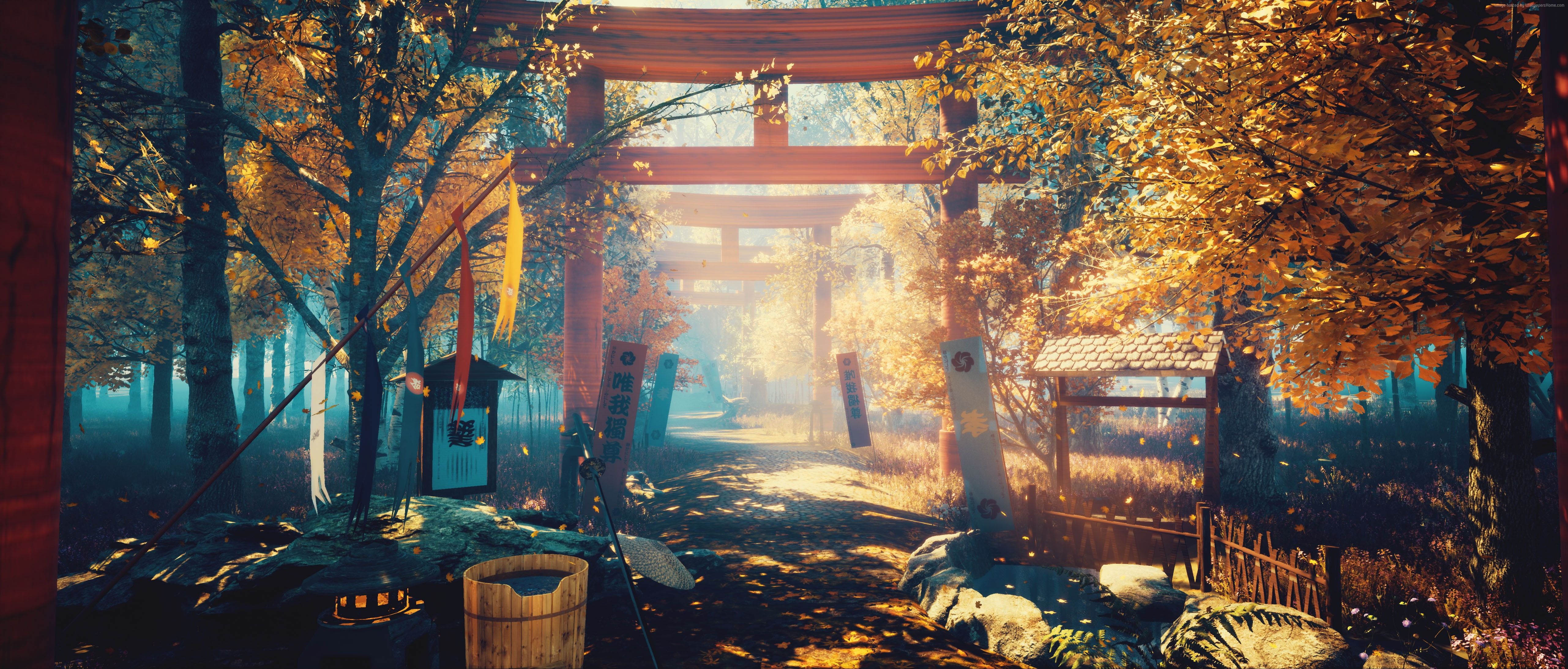 4K Live Wallpaper: Serene Autumn Path through a Japanese Shrine