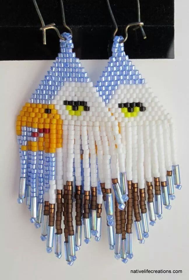 Eagle Head Earrings With Blue Background Beaded