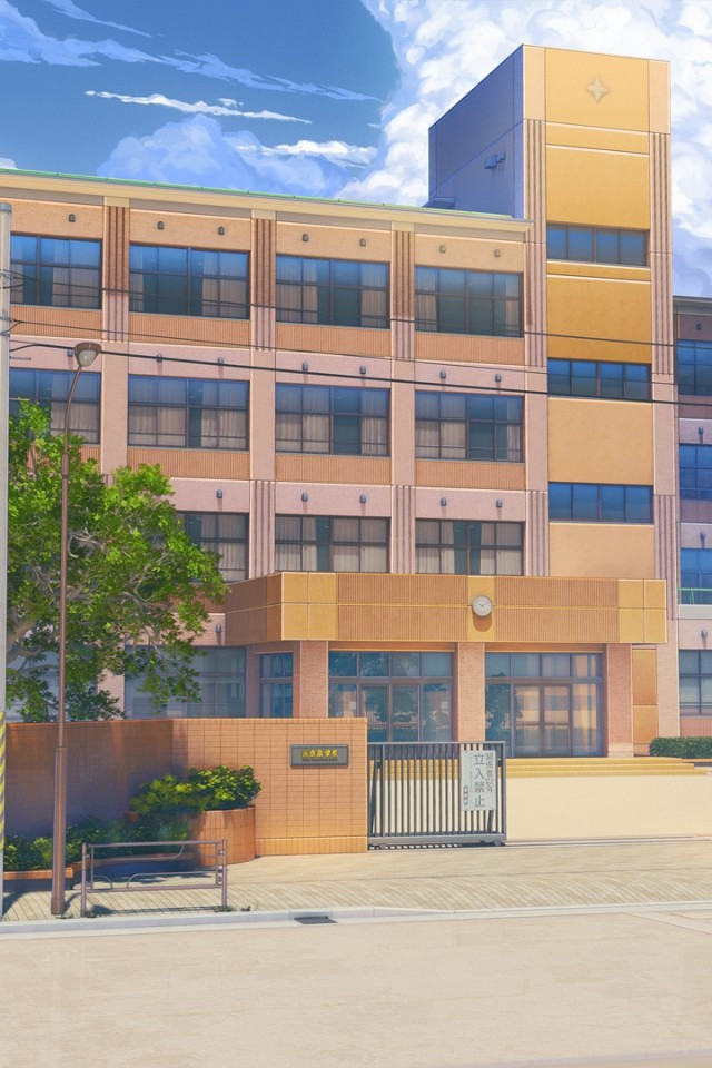 Anime School Scenic Building Artwork Sky