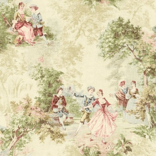 Wallpaper Designer French Victorian Toile Faux Tapestry Green Blue Red