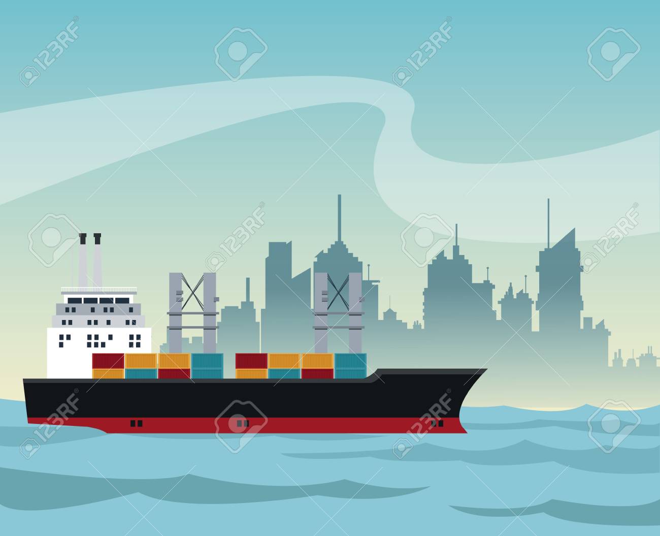 Ship Cargo Container Maritime Transport Urban Background Vector