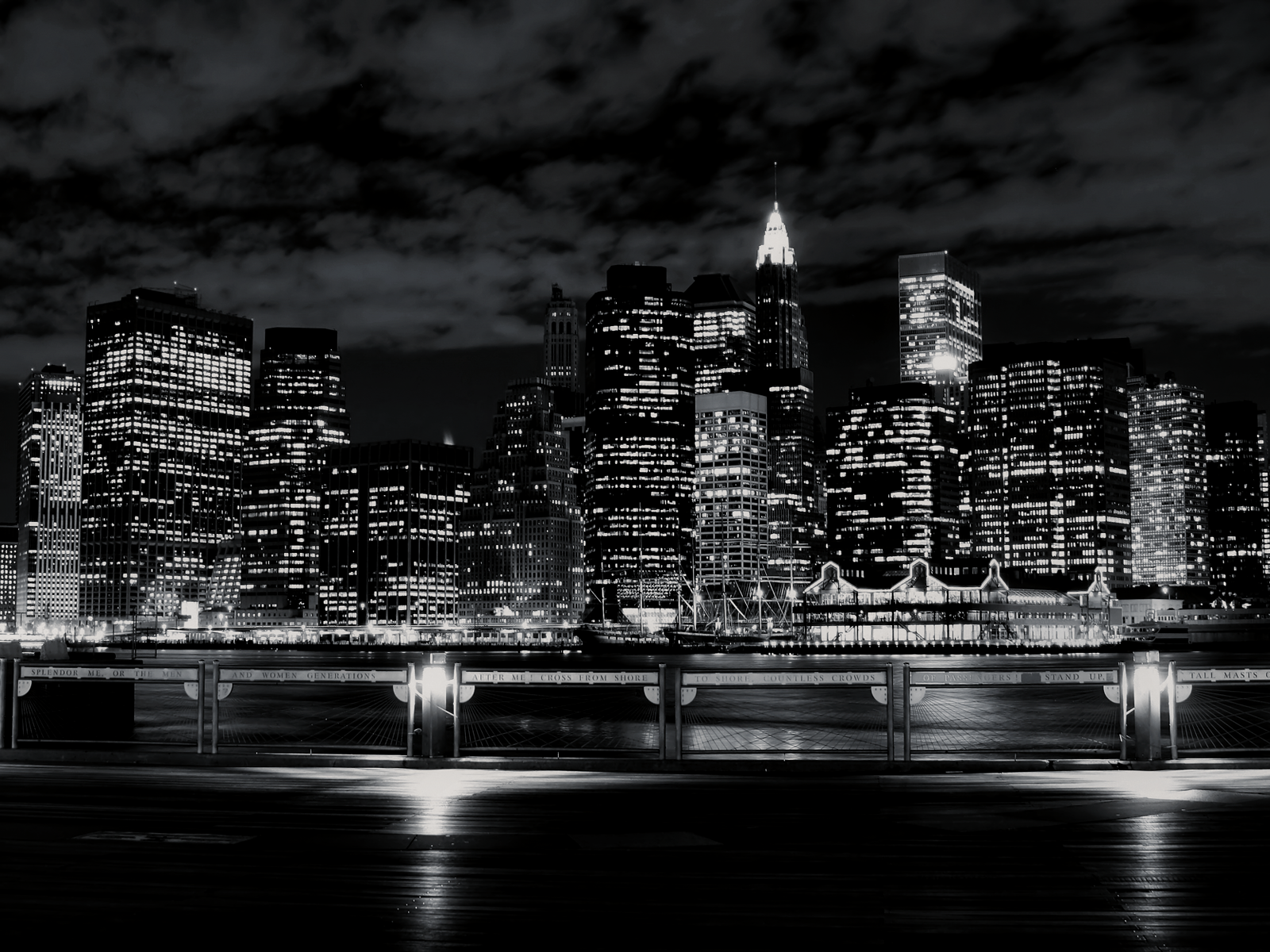 Black And White Cloudy Night New York Wallpaper
