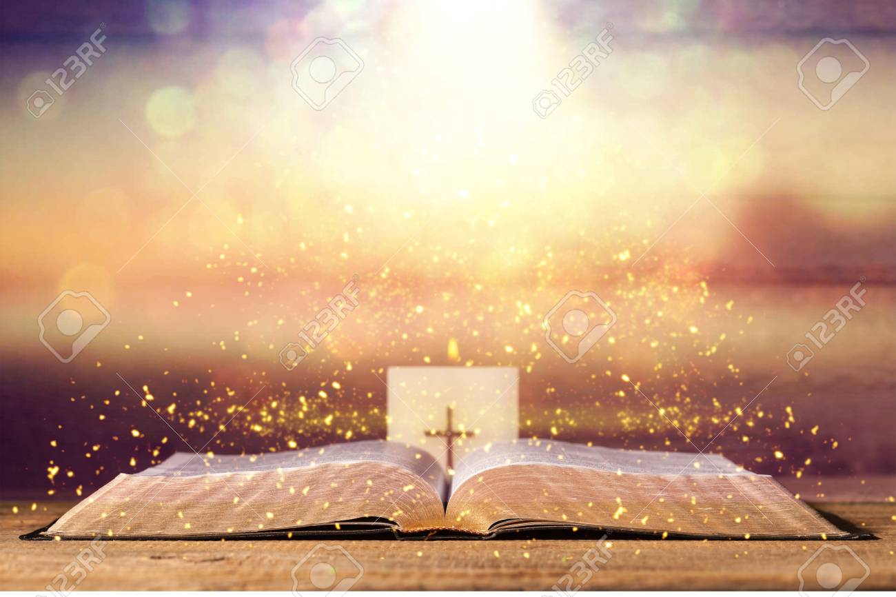 Open Holy Bible Book On Background Stock Photo Picture And