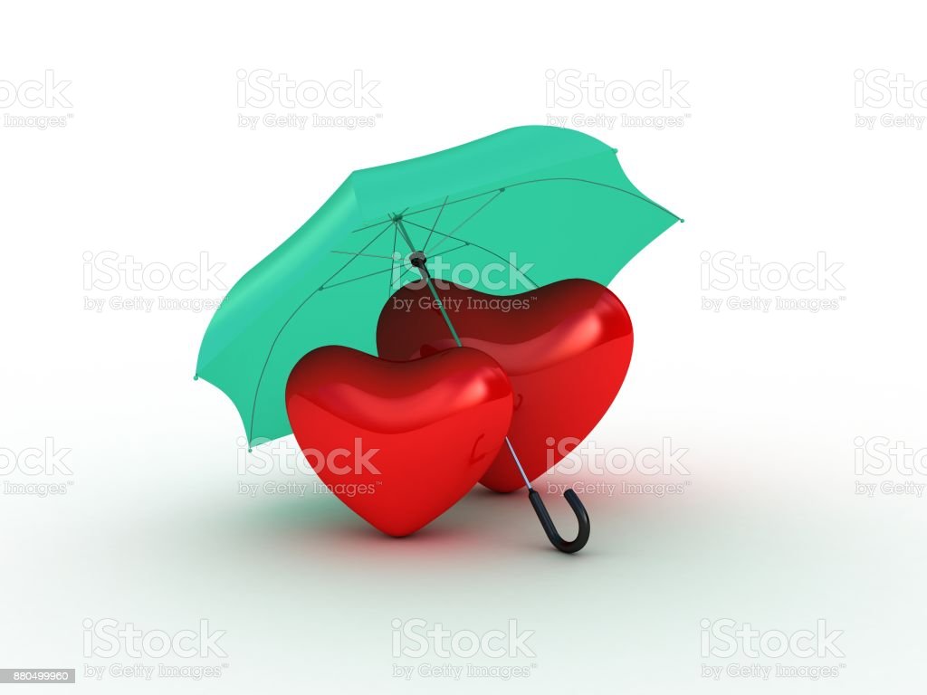 Red Hearts Under Umbrella 3d Illustration Stock Photo   Download