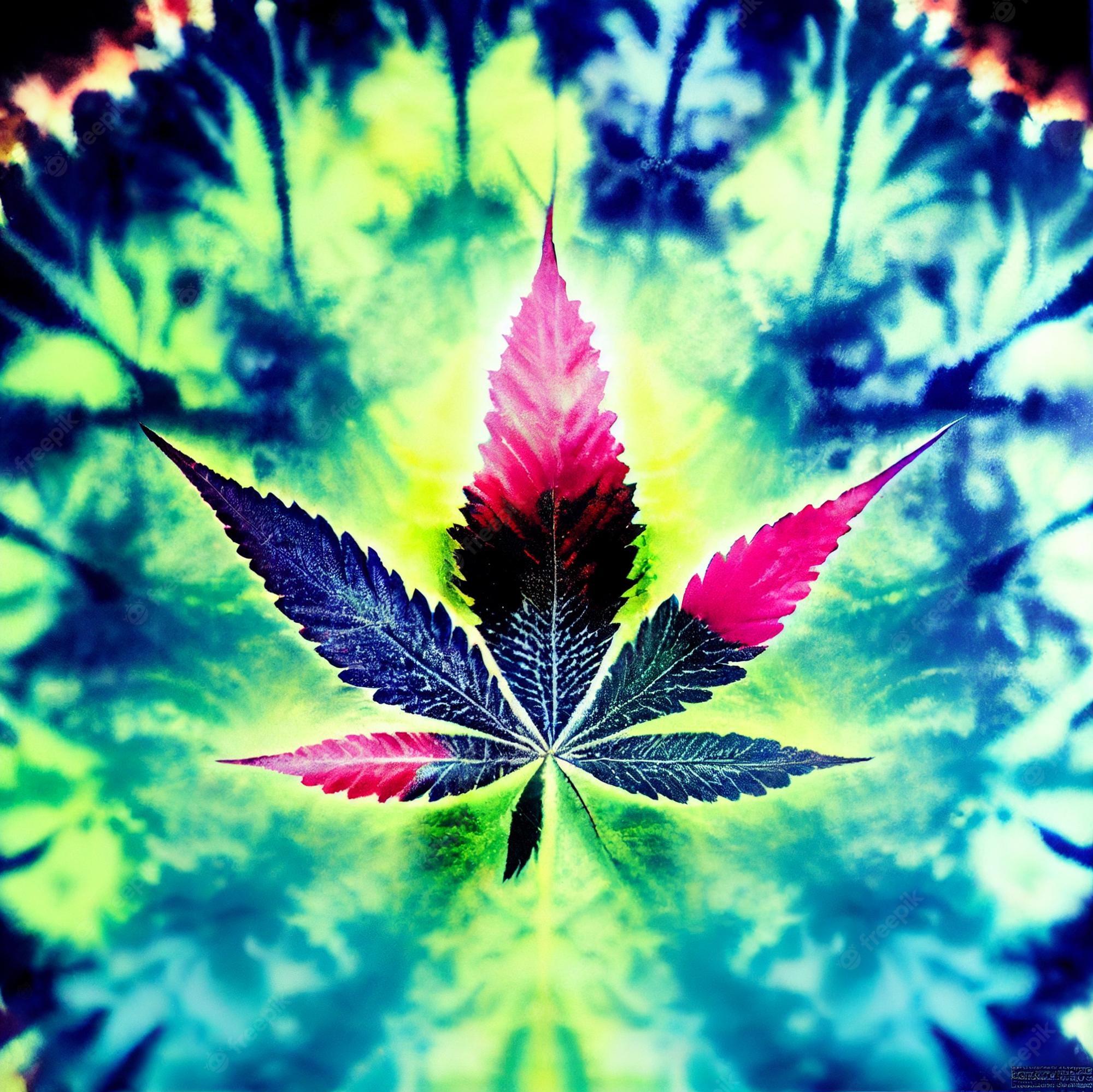 Premium Photo Tie Dye Background With Marijuana Leaf Hippie