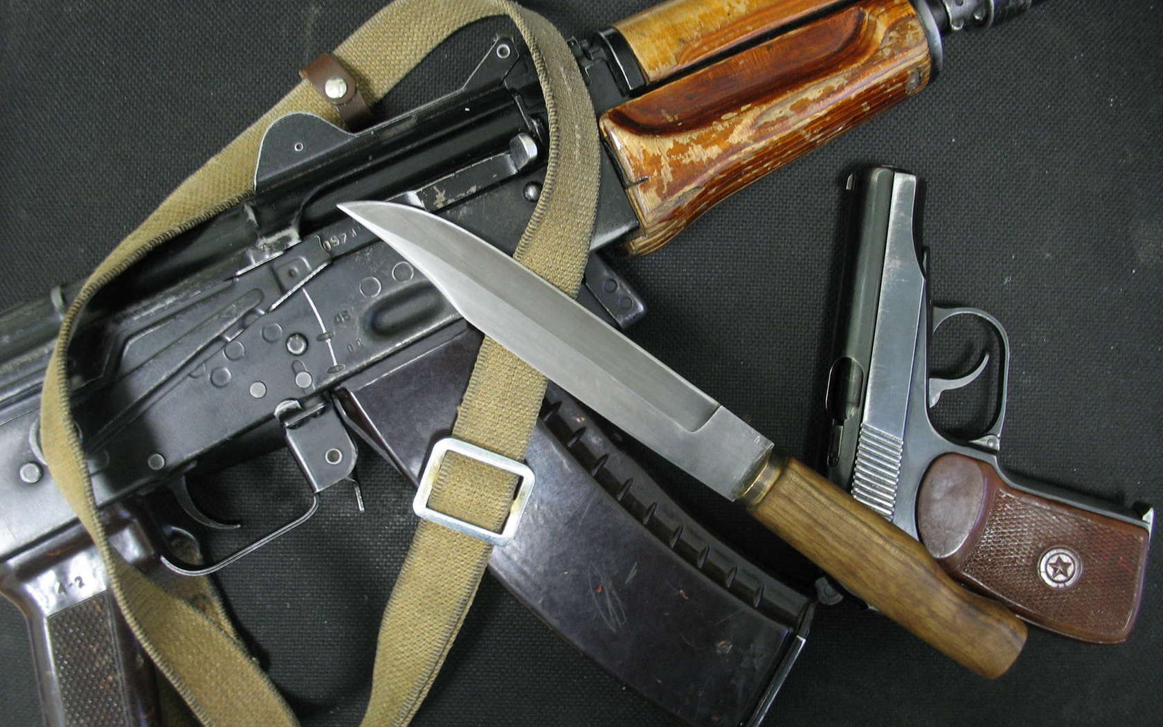 Pm And Knife Ak Automatic Close Up Gray Gun Kalashnikov