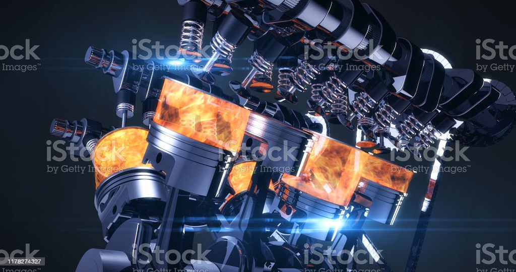 High Tech V8 Diesel Engine With Explosions 3d Illustration Render