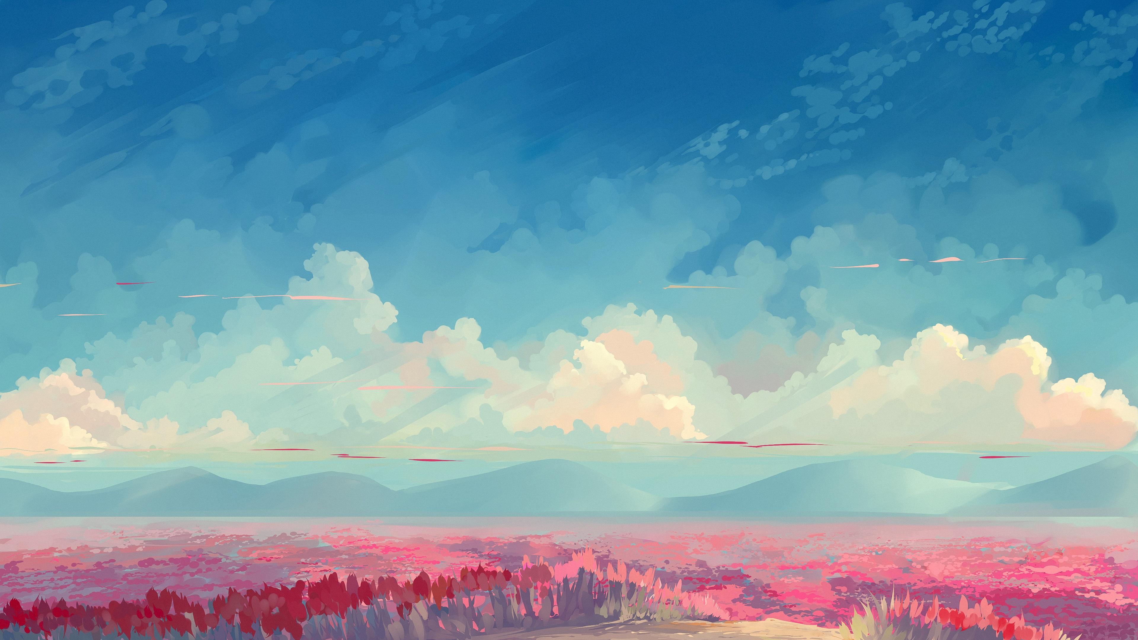 4k Ultra HD Anime Landscape Wallpaper Cloud Kissed Field