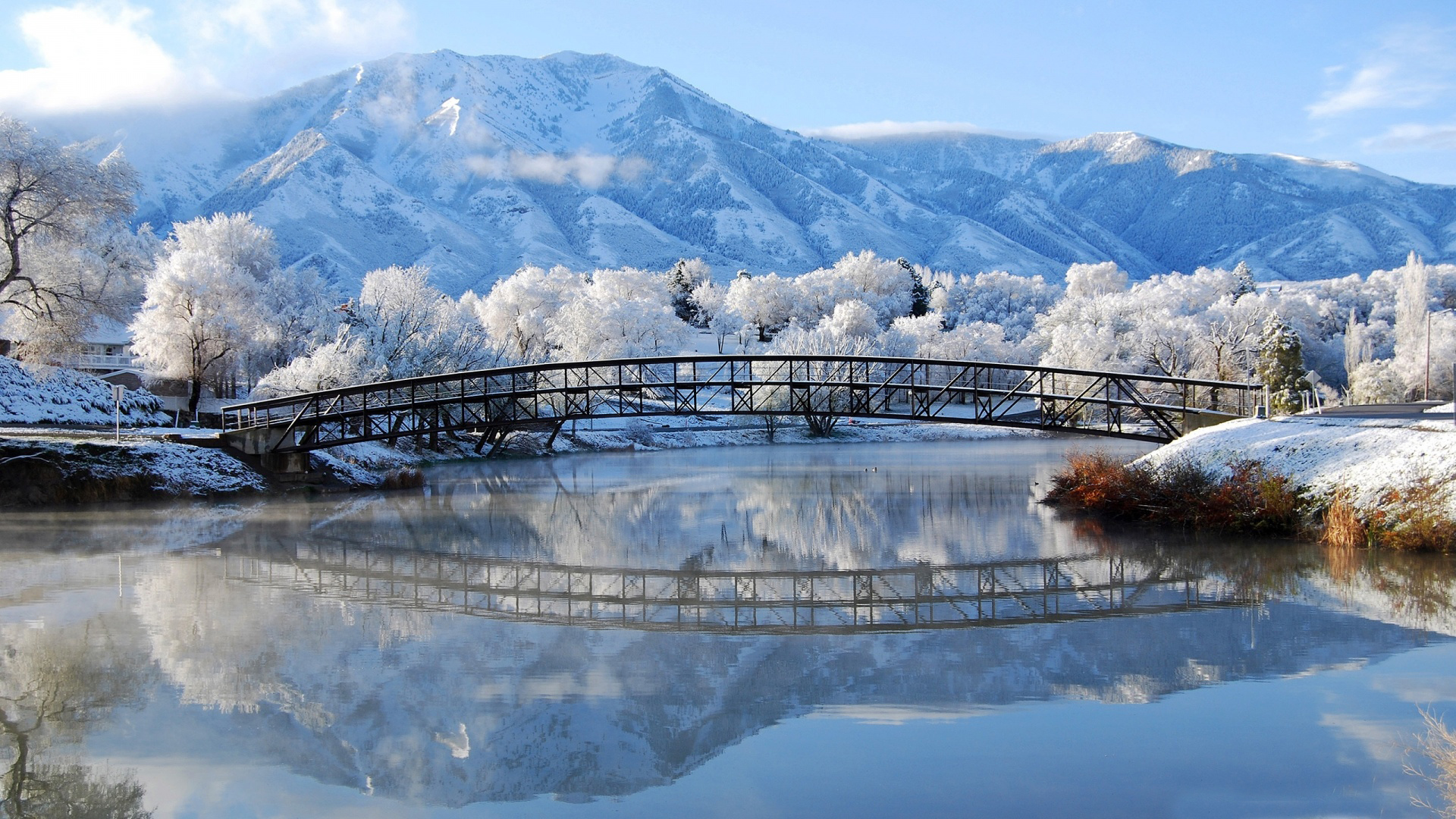 Beautiful Winter Mountain Lake Bridge Scenes For Desktop Wallpaper HD