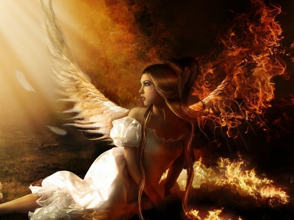 Angels Women Fire Fantasy Art Wallpaper Desktop