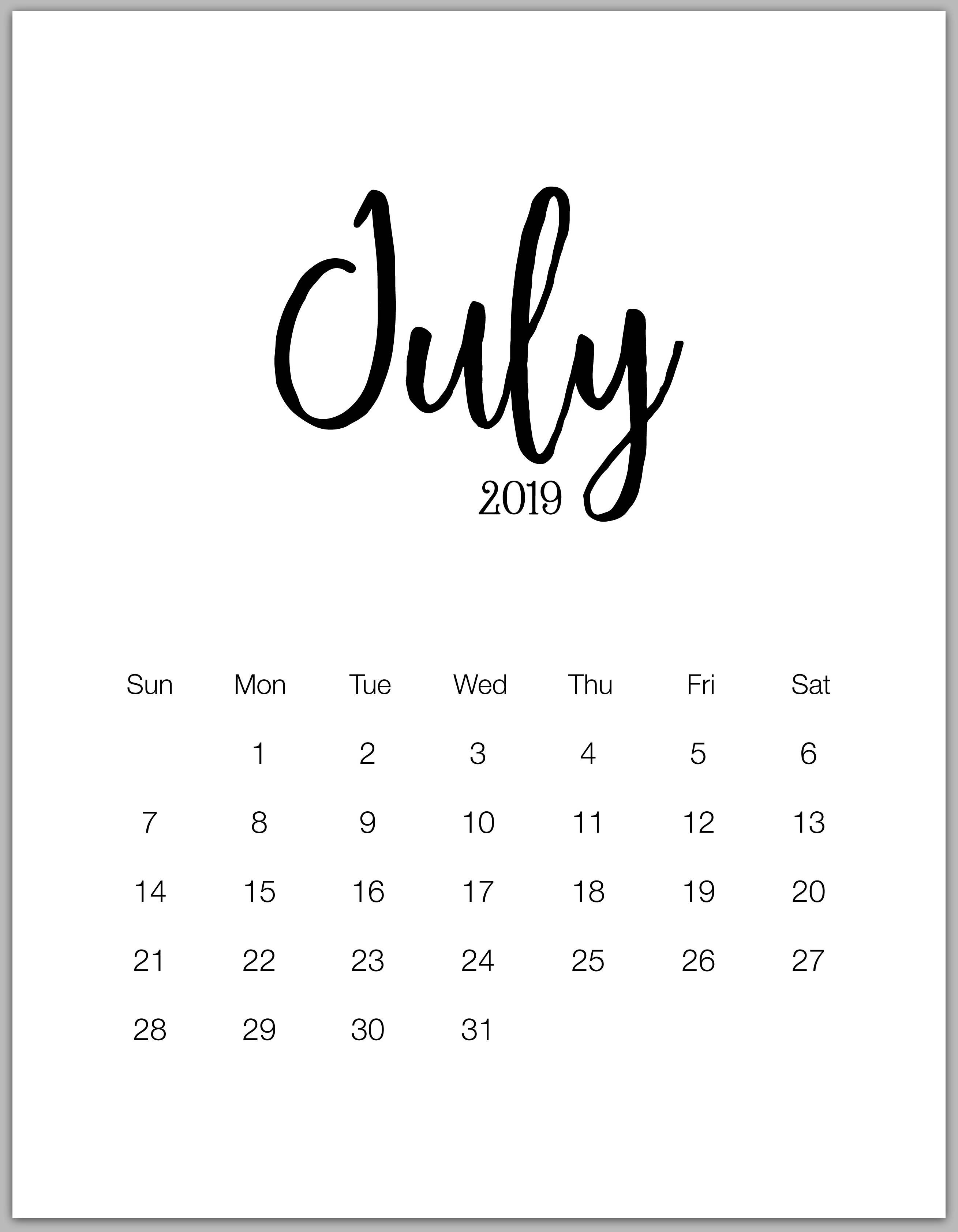 july 2019 minimalist calendar July calendar Calendar 2019 2618x3368