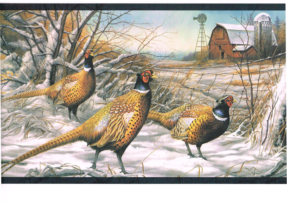 Bird Turkey Snow Wildlife Lodge Country Cabin Wallpaper Border