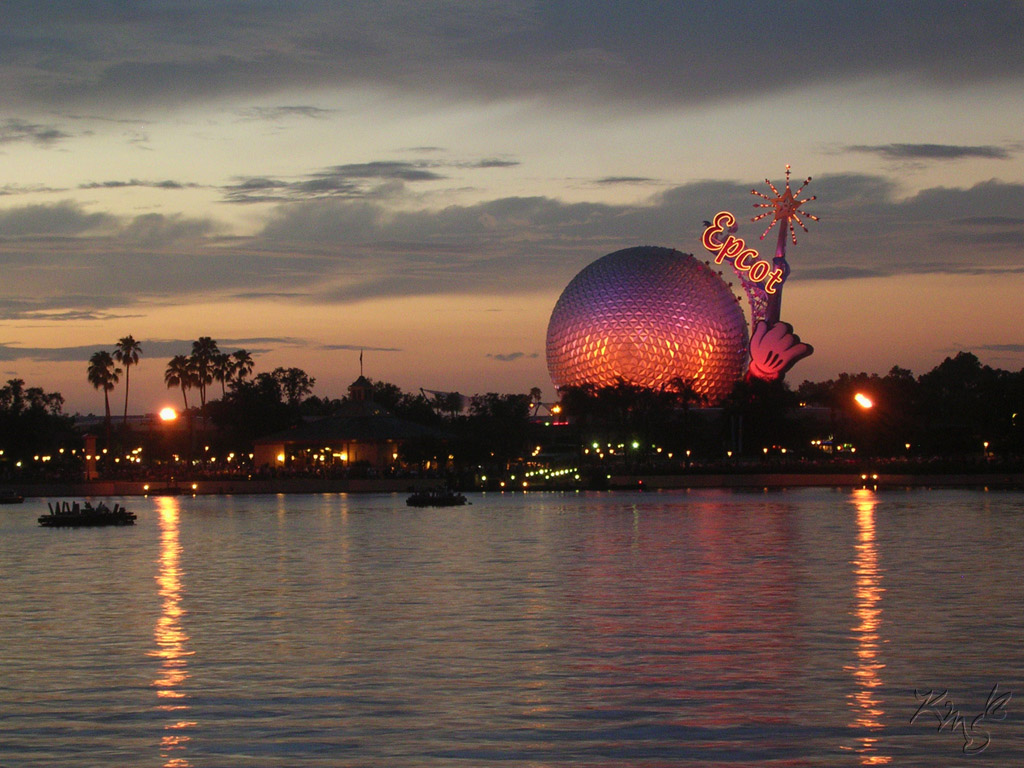 Wdw Sunset Over Epcot By Toughtink