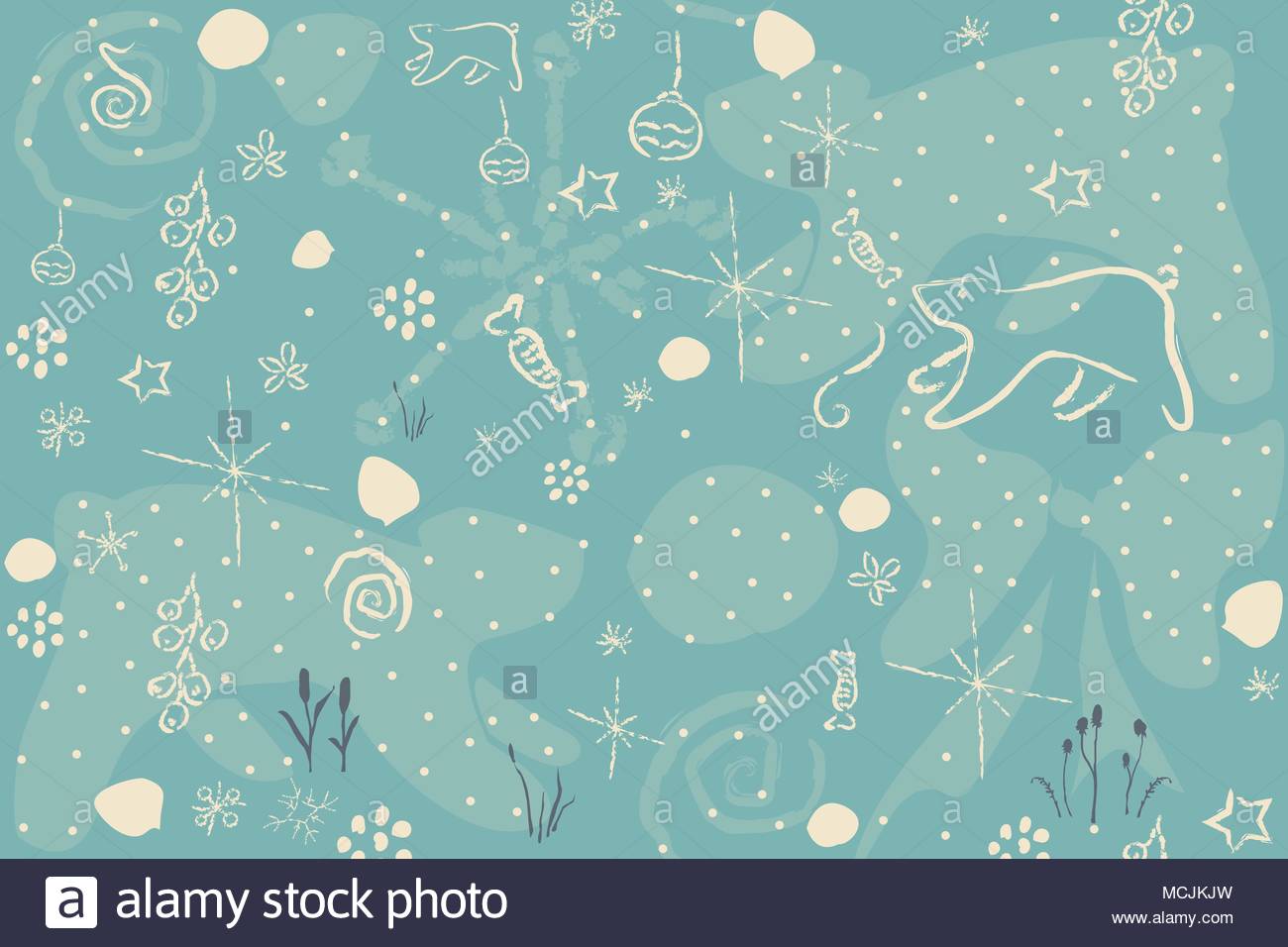 Cute Winter Background With Hand Drawn Snowflakes Polar Bear
