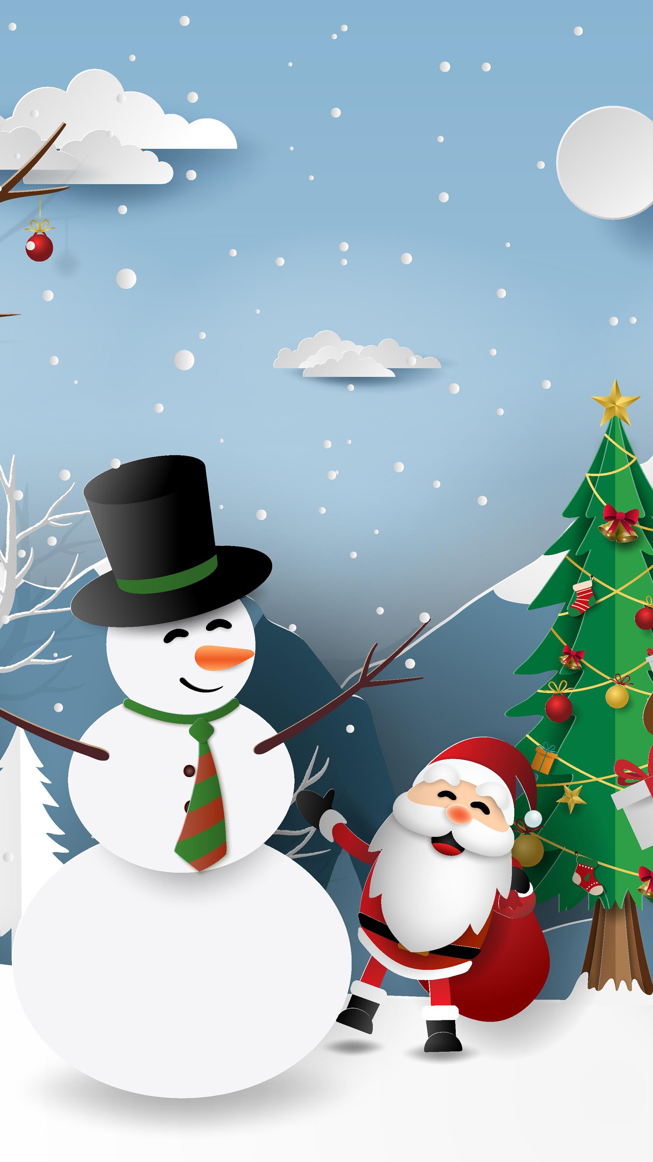 Snowman Santa Claus Christmas 4k Wallpaper iPhone HD Phone 8270h