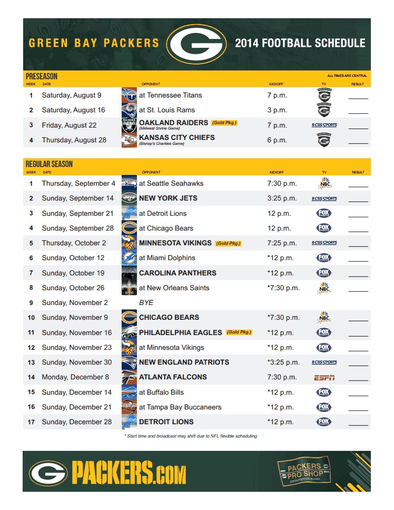 Packers Schedule
