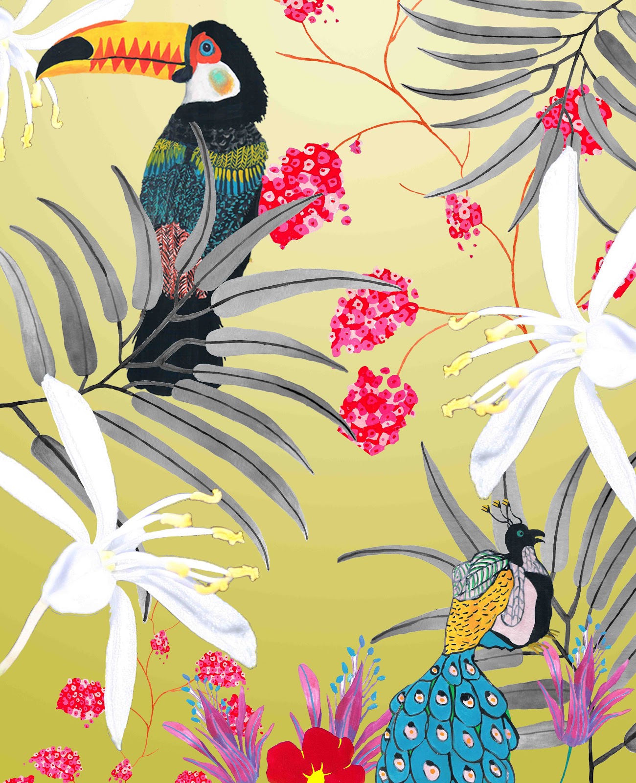 Wallpaper Development Samples for Flower and Bird Collection 1300x1600
