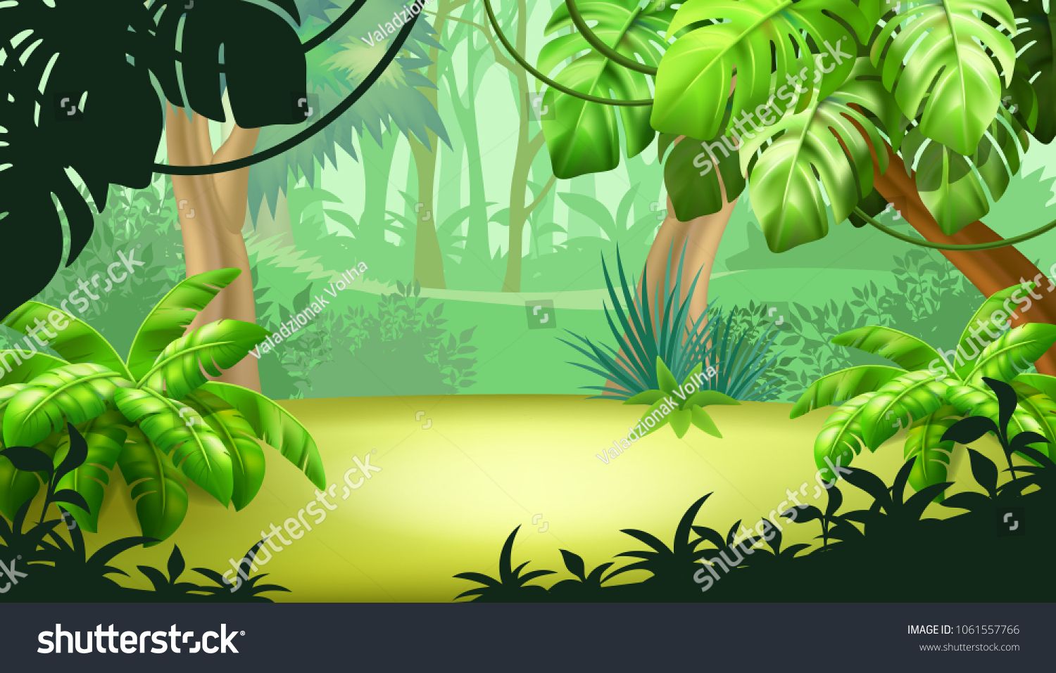 Game Landscape With Tropical Jungle Scene Background Vector