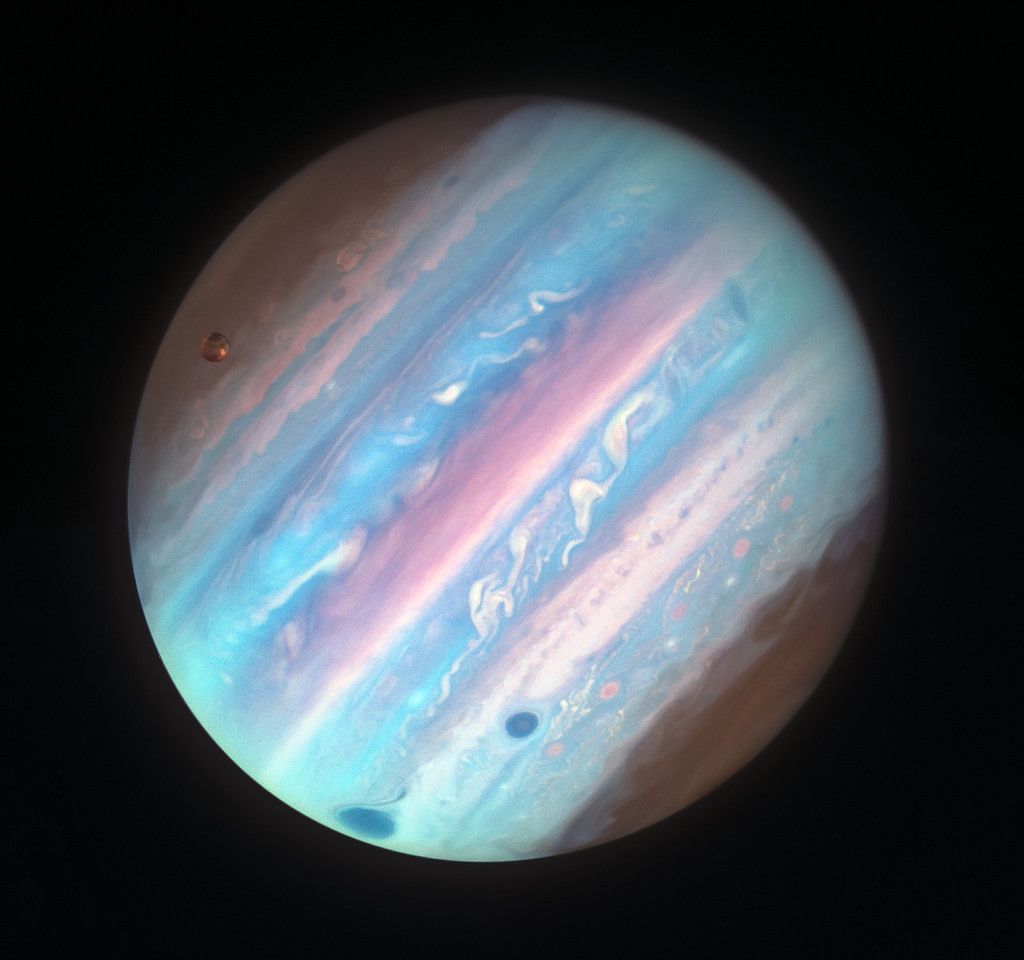 Jupiter And Ganymede In Near Uv Blue Hubble Image Space