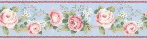 Garden Blue Wallpaper Border English Rose