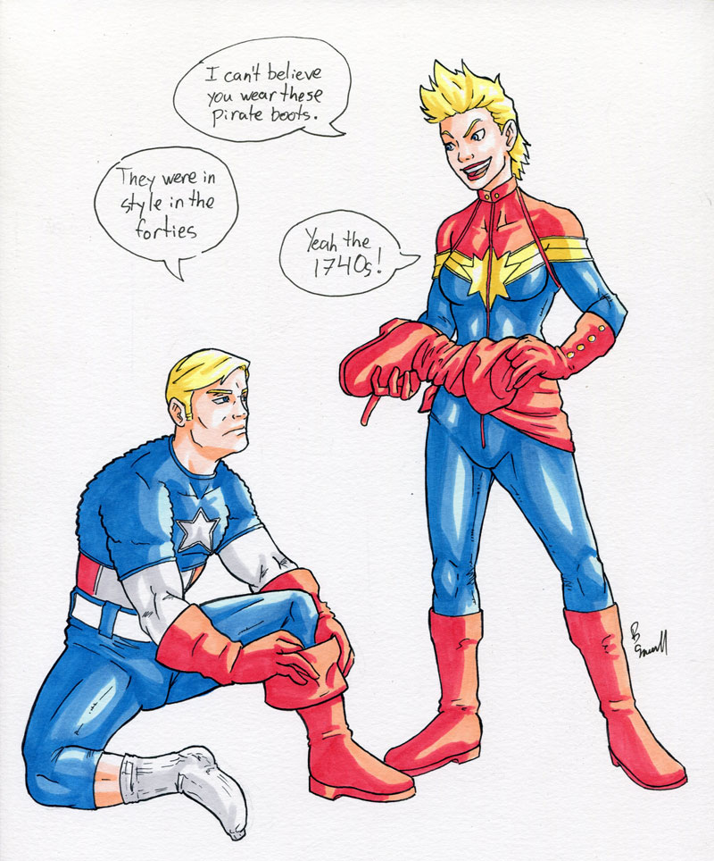 Captain America And Marvel Carol Danvers By Ibroussardart On