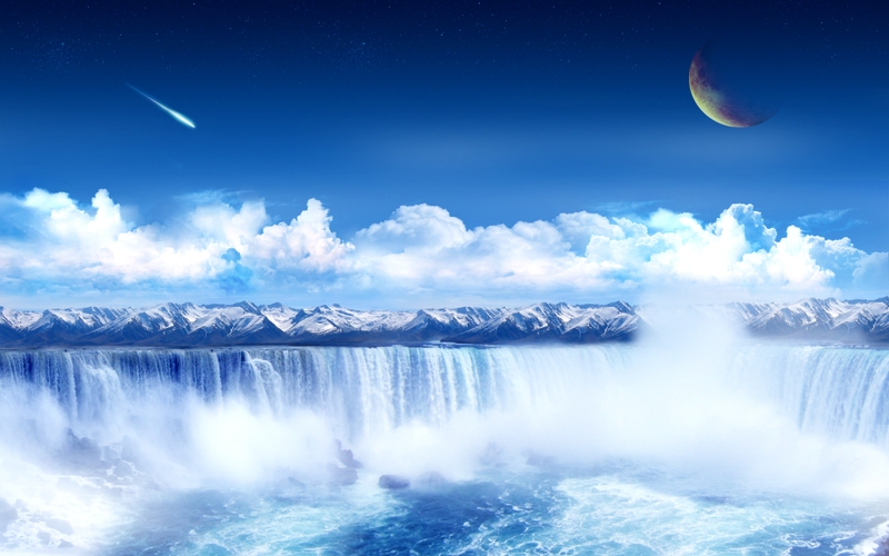 Plas Science Fiction Meteorite Waterfalls Wallpaper