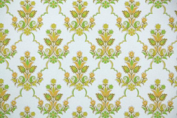 1950s Vintage Wallpaper Green Peach and Gray by HannahsTreasures