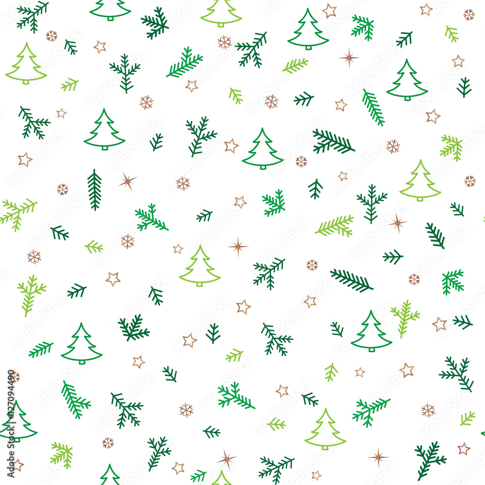 Christmas Icons Pattern New Year Tree Snow And Stars Winter