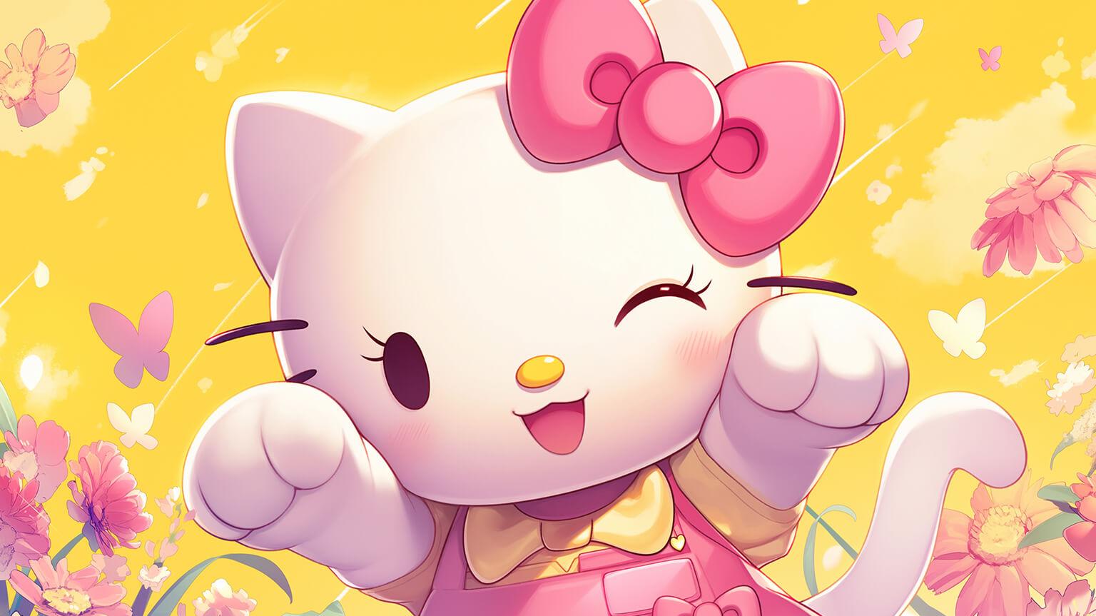 Hello Kitty Winking Yellow Desktop Wallpaper