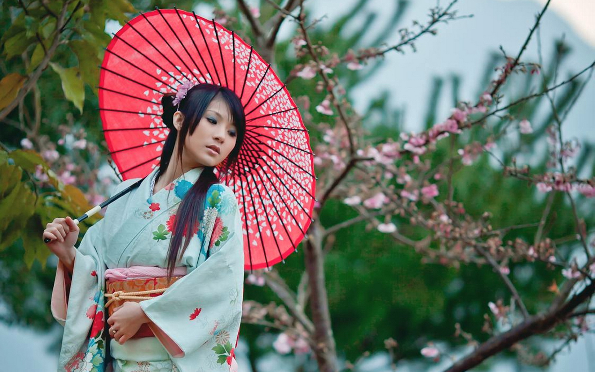 Women Kimono Wallpaper Asians Umbrellas