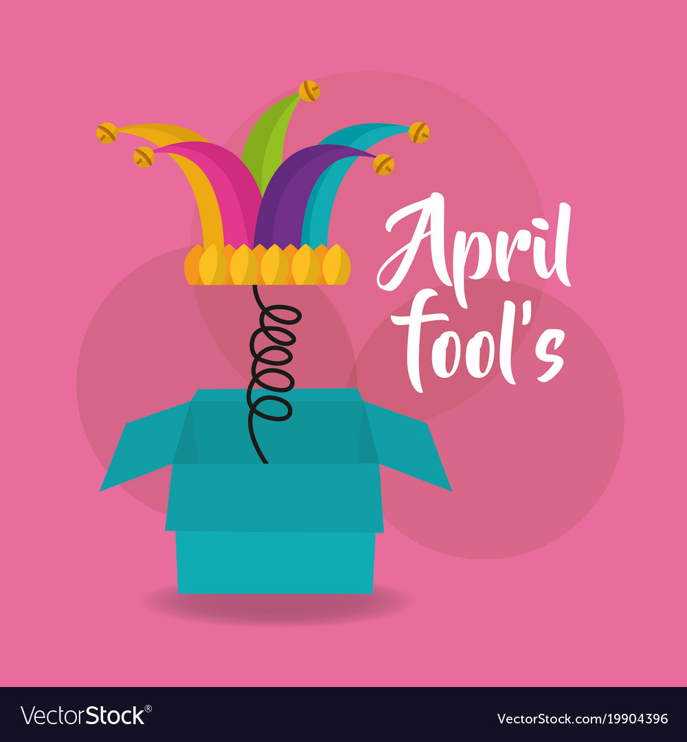 April Fools Day Card Box Hat Bells Pink Background