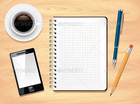 Notepad On Office Desk Top Vector Background Business