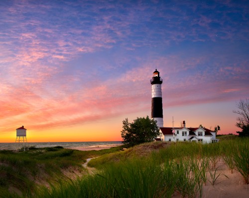 Lighthouse At Twilight Location Michigan Park Ludington State