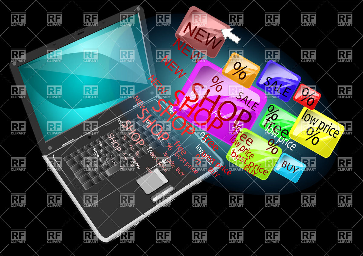 Online Shopping Abstract Background With Laptop Vector Image Of