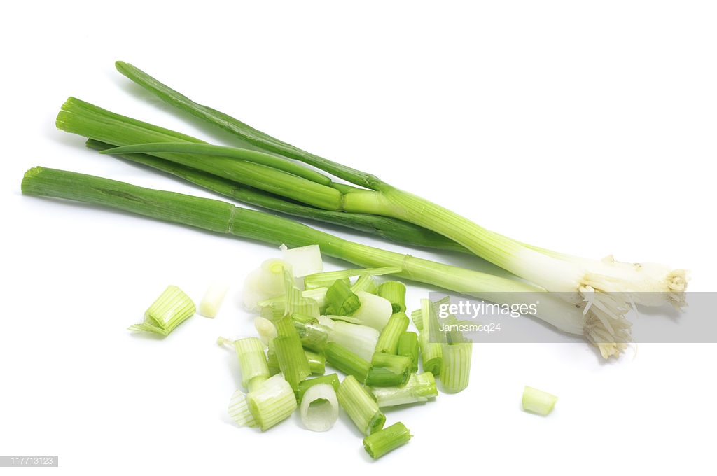 Whole And Chopped Green Onions Isolated On White Background Stock