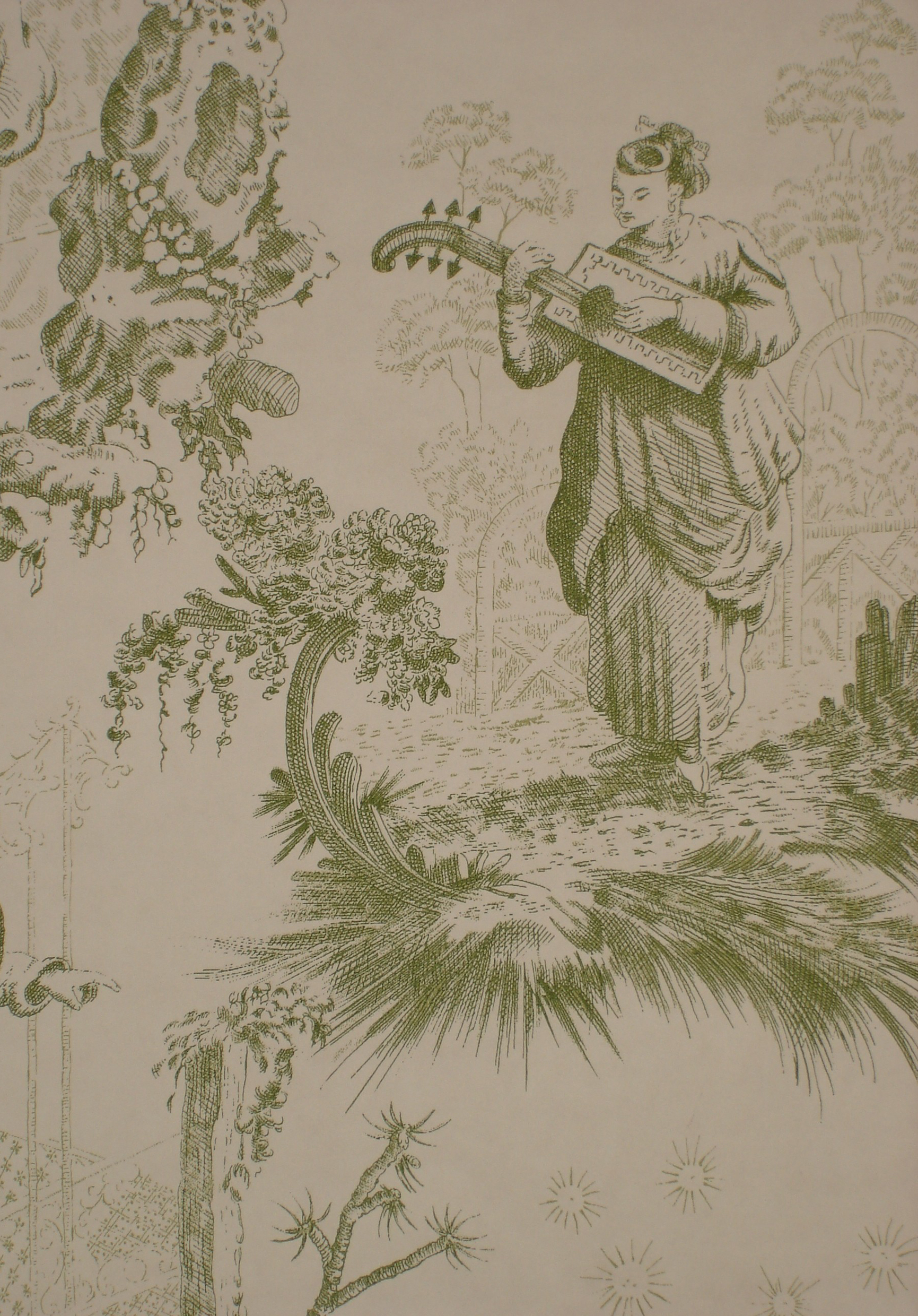 Chinese Toile Lotus Green Wallpaper 27MB