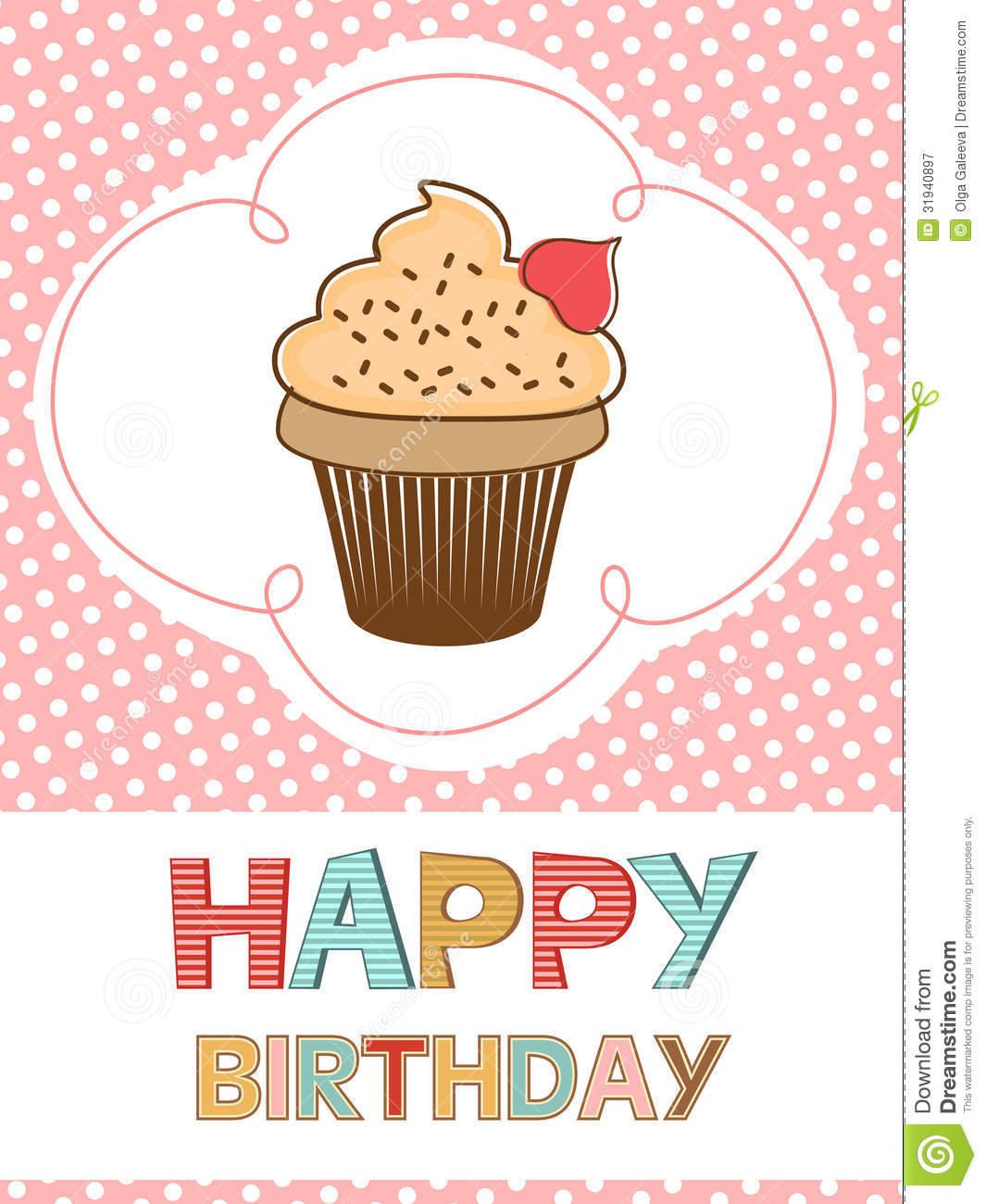 Cute Happy BirtHDay Card Cream Cupcake Wallpaper With